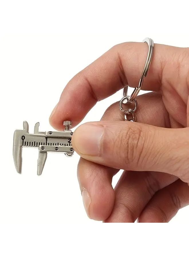 White Mini Vernier Caliper Keychain Portable Copper Alloy Measuring Tool For Men - Image 1