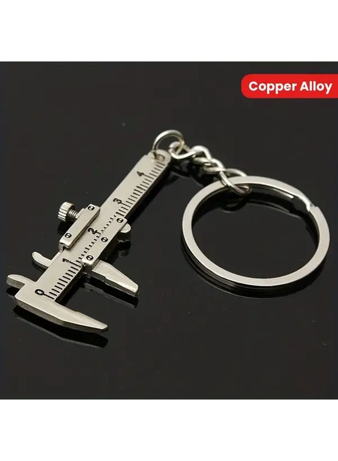 White Mini Vernier Caliper Keychain Portable Copper Alloy Measuring Tool For Men - Image 4