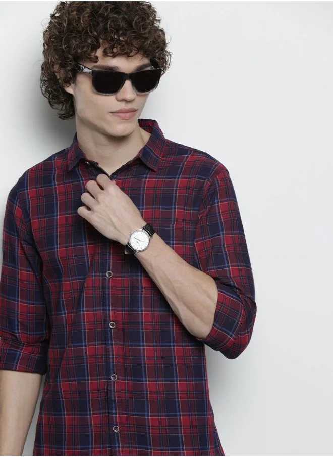 The Indian Garage Co Men Slim Fit Checkered Full Sleeves Spread Collar Casual Shirt