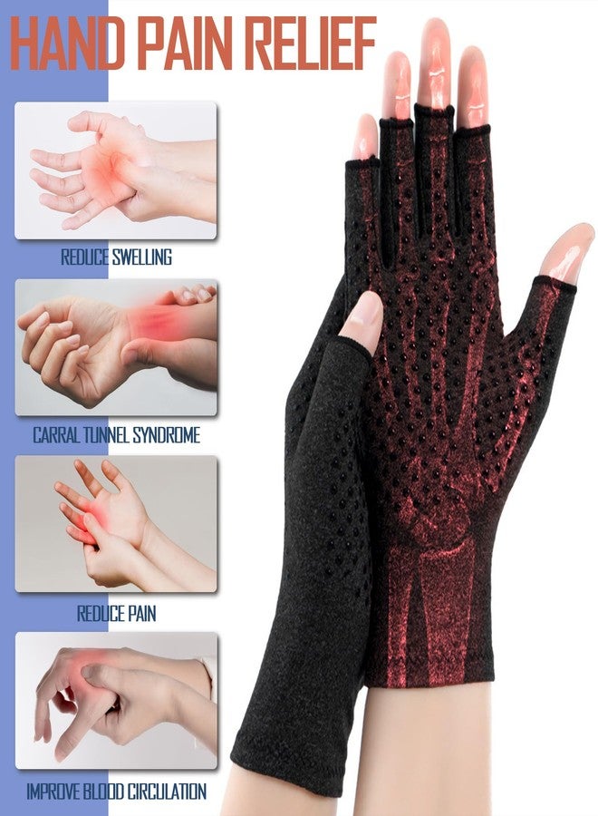Beieverluck 6 Pairs Arthritis Compression Gloves Non-slip Glue Dot Gloves Men and Women Fingerless Gloves, Small - Image 2