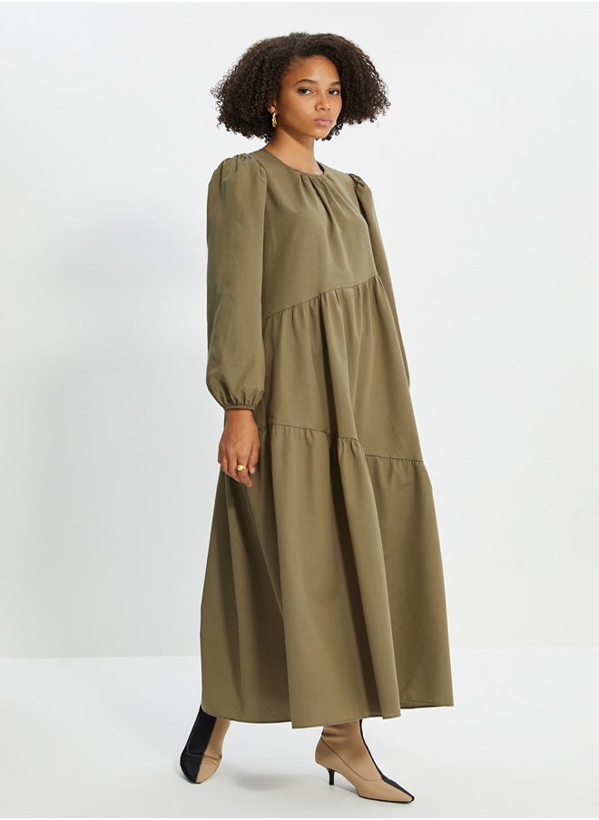 trendyol - Khaki Gathered Detailed Cotton Wide Fit Woven Dress TCTSS21EL3470 - Image 1