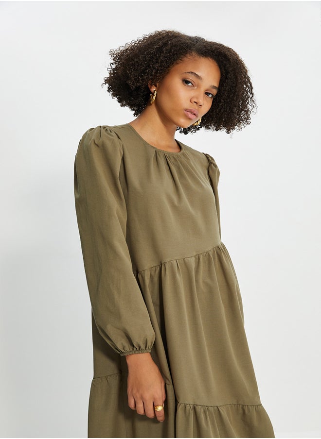 trendyol - Khaki Gathered Detailed Cotton Wide Fit Woven Dress TCTSS21EL3470 - Image 1