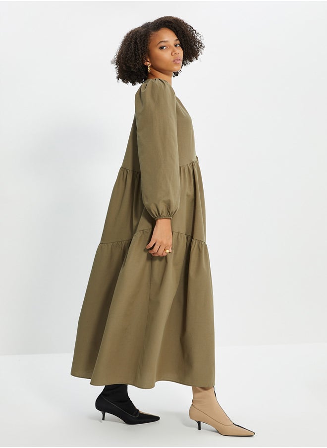 trendyol - Khaki Gathered Detailed Cotton Wide Fit Woven Dress TCTSS21EL3470 - Image 1
