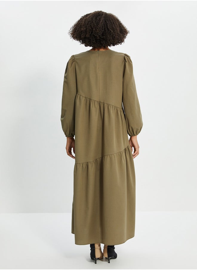 trendyol - Khaki Gathered Detailed Cotton Wide Fit Woven Dress TCTSS21EL3470 - Image 1