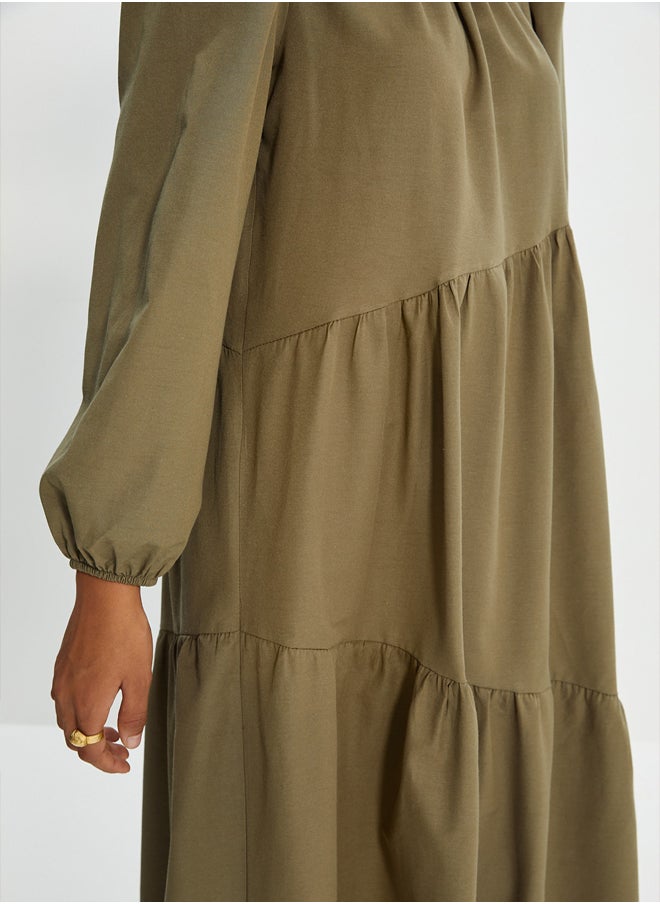 trendyol - Khaki Gathered Detailed Cotton Wide Fit Woven Dress TCTSS21EL3470 - Image 1