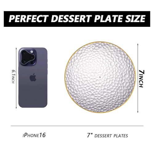 Rubtlamp 100 Pcs Clear Gold Plastic Plates, Hammered Party Plates, Clear Disposable Dessert Platos,Clear Gold Platos 7 Inch, Heavy duty Gold Plastic Dessert Platos Disposable For All Occasions - Image 2