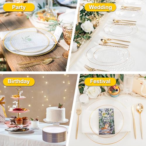 Rubtlamp 100 Pcs Clear Gold Plastic Plates, Hammered Party Plates, Clear Disposable Dessert Platos,Clear Gold Platos 7 Inch, Heavy duty Gold Plastic Dessert Platos Disposable For All Occasions - Image 5