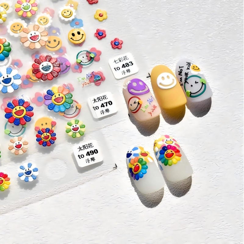 Dedyel Smile Nail Art Stickers Cute Nail Stickers Cartoon Nail Stickers 5D Embossed Smile Face Nail Stickers Kawaii SelfAdhesive Nail Stickers for Women Girls Kids Nail Art Decoration