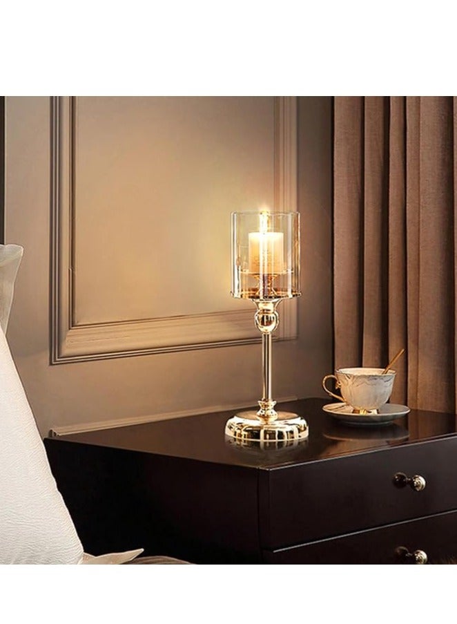 Gold Candlestick Holder Set – 3-Piece Hurricane Candle Stand with Glass Cover, Elegant Pillar Holders for Wedding, Party, and Home Décor, Decorative Candle Stands for Table Centerpieces, Special Occasions, and Romantic Atmosphere
