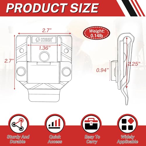 KUNN Tape Measure Holder for Belt Universal Clip Fits Wide 2.7" Belts Low Profile Holster for Construction and DIY - Image 2