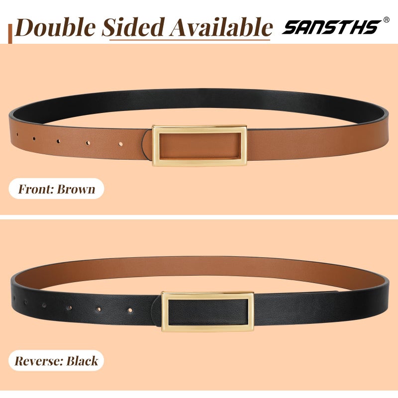 SANSTHS Skinny Reversible Belts for Women, Two-in-one Women Thin Belt for Dresses Jeans Pants with Gold Buckle, Black/Brown XS - Image 4