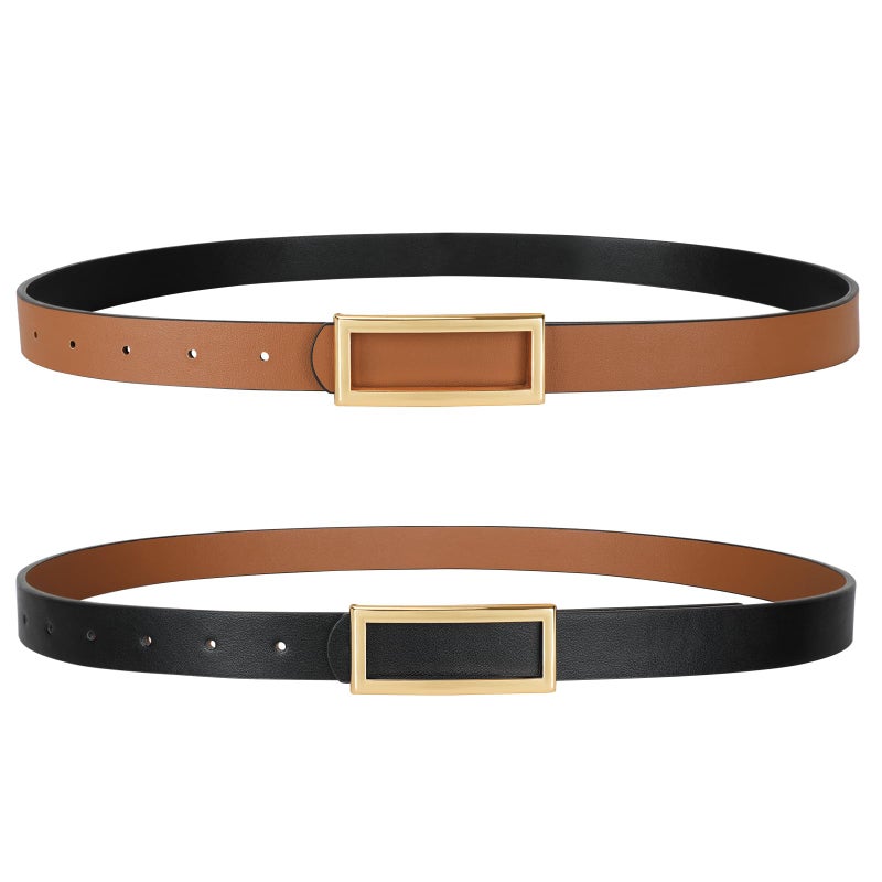 SANSTHS Skinny Reversible Belts for Women, Two-in-one Women Thin Belt for Dresses Jeans Pants with Gold Buckle, Black/Brown XS - Image 1