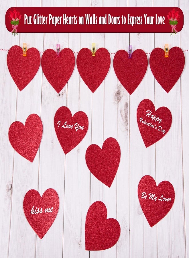 MixTeach 180Pcs Glitter Heart Cutouts (red) - Image 3