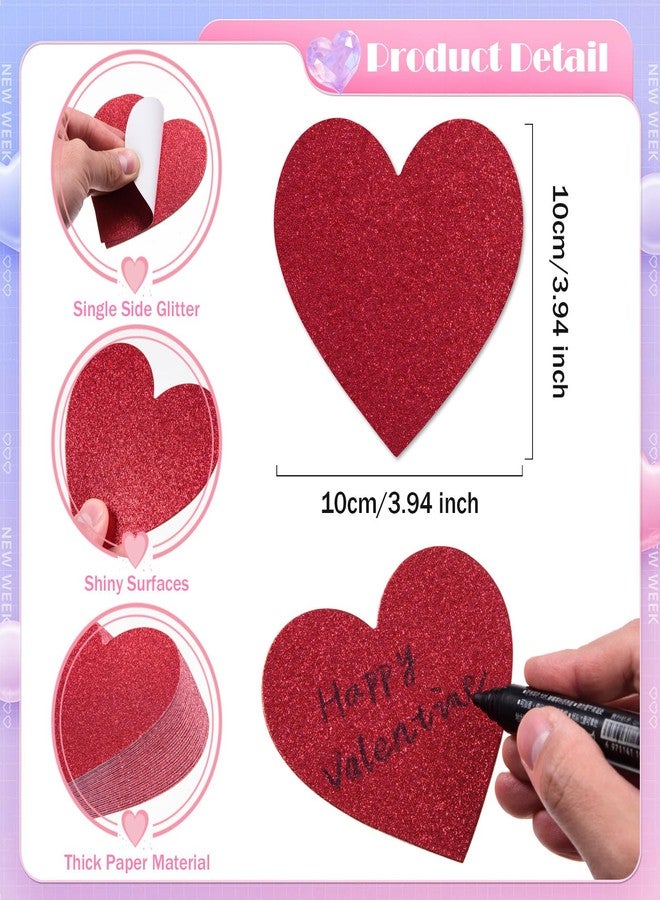 MixTeach 180Pcs Glitter Heart Cutouts (red) - Image 2