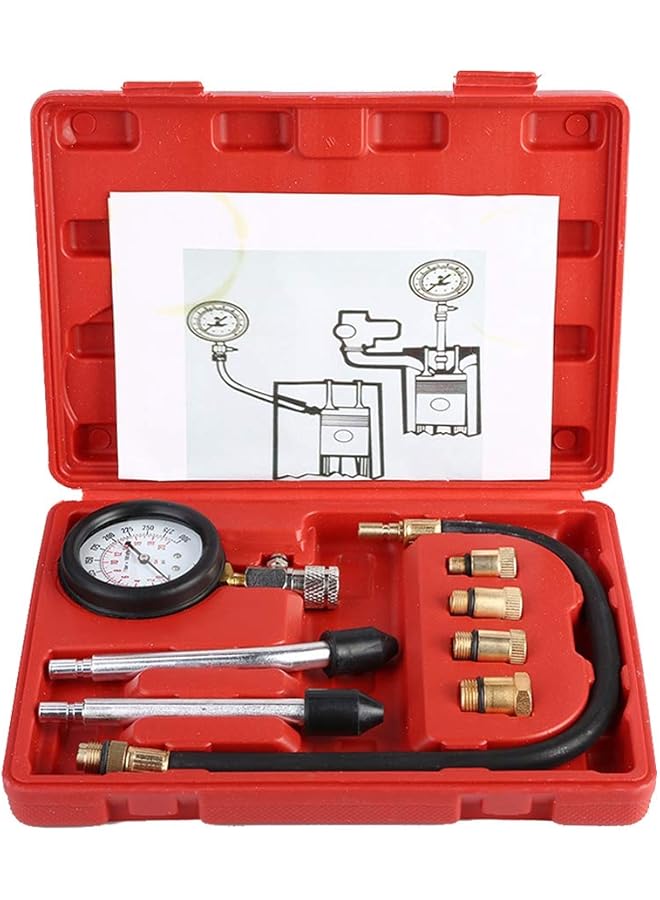 Petrol Gas Engine Cylinder Pressure Gauge, Diagnostics Tool With Adapter & Hose, Automotive Compression Tester Kit - Image 1