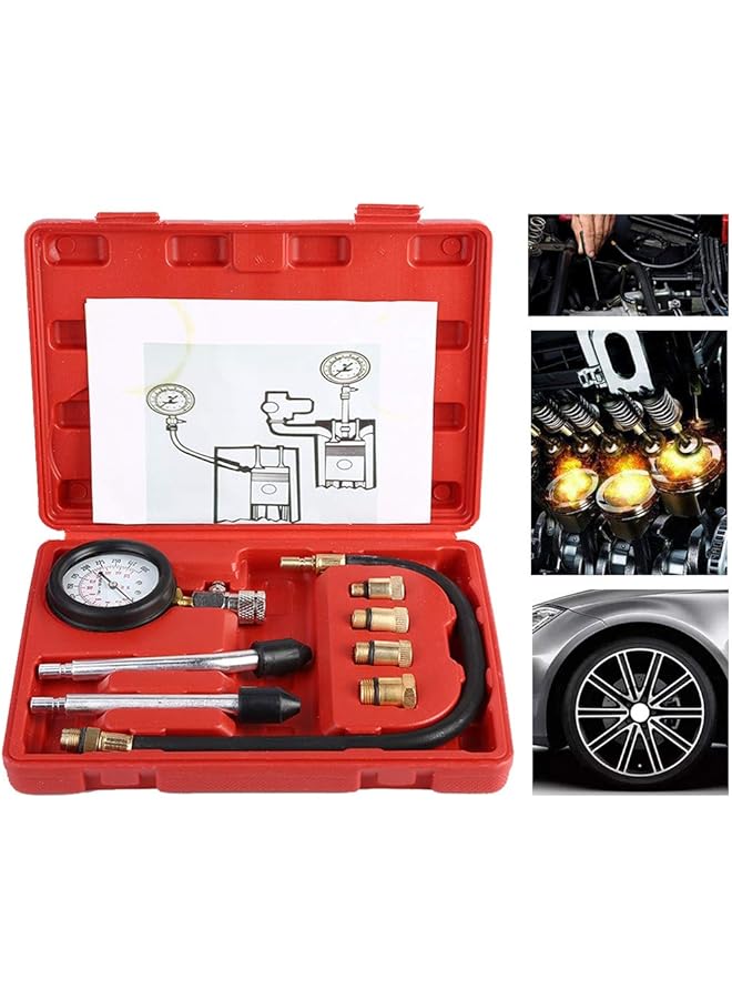 Petrol Gas Engine Cylinder Pressure Gauge, Diagnostics Tool With Adapter & Hose, Automotive Compression Tester Kit - Image 2