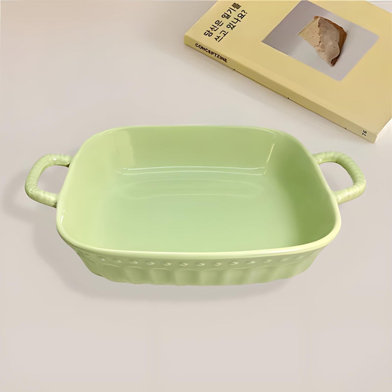 Lemon Tree Ceramic Square Deep Dish Platter, 18cm Long with Handles, 15cm Wide, 4.5cm Height, Microwave & Dishwasher Safe for Serving Snacks, Pasta, Salads, Desserts, Nachos and Savouries (Green) - Image 1