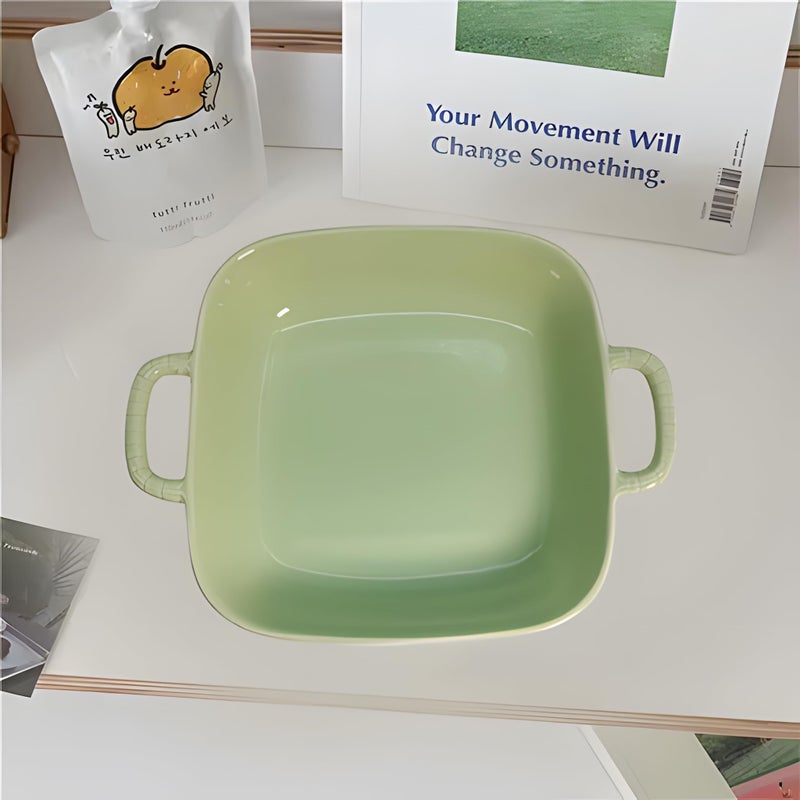 Lemon Tree Ceramic Square Deep Dish Platter, 18cm Long with Handles, 15cm Wide, 4.5cm Height, Microwave & Dishwasher Safe for Serving Snacks, Pasta, Salads, Desserts, Nachos and Savouries (Green) - Image 3