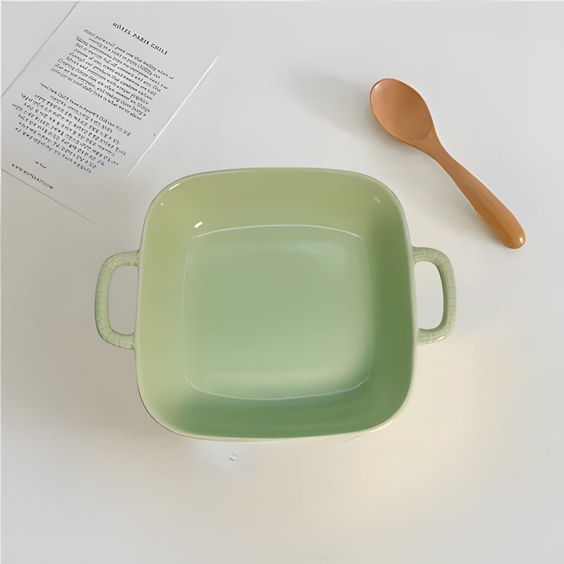 Lemon Tree Ceramic Square Deep Dish Platter, 18cm Long with Handles, 15cm Wide, 4.5cm Height, Microwave & Dishwasher Safe for Serving Snacks, Pasta, Salads, Desserts, Nachos and Savouries (Green) - Image 4