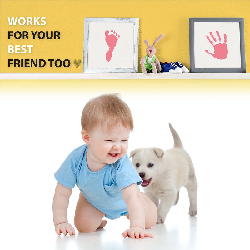Tiny Gifts وسادة حبر نظيفة كبيرة جدًا لطباعة يدين وقدمي الأطفال - طابع يد وقدم بدون حبر - آمن للأطفال، لا يلمس الجلد - ذكرى عائلية مثالية أو هدية من Tiny Gifts، وردي - Image 5