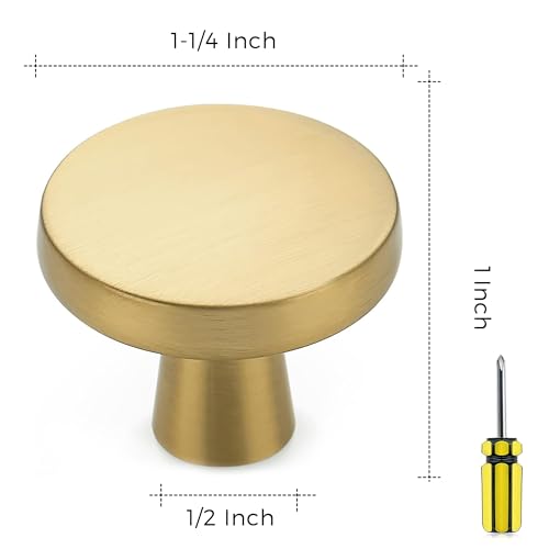 Ravinte 30 Pack Solid Knobs Kitchen Cabinet Round Pulls Dresser Handles Gold Cupboard Hardware Brushed Brass Door Drawer Knobs - Image 3