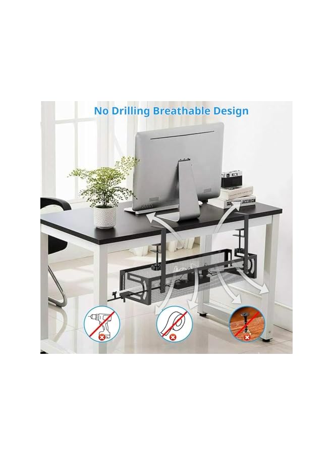 PROMASS promass Under Desk Cable Management Tray, Cable Organizer Box for Desk Storage, No Drill, Large Capacity Cord Organizer for Office, Home, and Gaming Setup （Black）  - Image 3