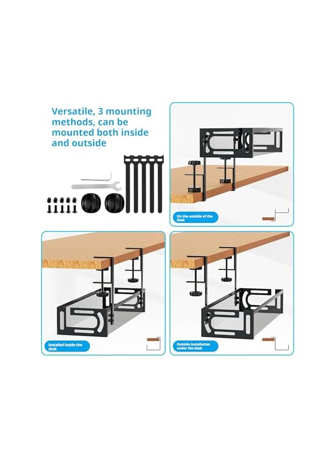 PROMASS promass Under Desk Cable Management Tray, Cable Organizer Box for Desk Storage, No Drill, Large Capacity Cord Organizer for Office, Home, and Gaming Setup （Black）  - Image 4