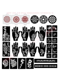 ivana's Ivana's Set of 34 Pcs Reusable Mehandi Stencils for Hands, Wrist, Body, Back, Neck, Face Combo Pack Stencils for Women, Girls And Kids, Easy To Use In Just 4 Steps Indian Design Collection, A2054  - Image 1