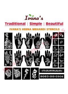 ivana's Ivana's Set of 34 Pcs Reusable Mehandi Stencils for Hands, Wrist, Body, Back, Neck, Face Combo Pack Stencils for Women, Girls And Kids, Easy To Use In Just 4 Steps Indian Design Collection, A2054  - Image 5