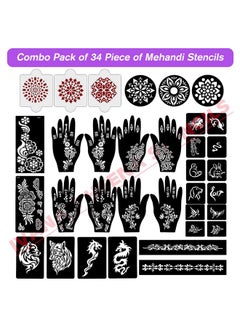 ivana's Ivana's Set of 34 Pcs Reusable Mehandi Stencils for Hands, Wrist, Body, Back, Neck, Face Combo Pack Stencils for Women, Girls And Kids, Easy To Use In Just 4 Steps Indian Design Collection, A2054  - Image 2