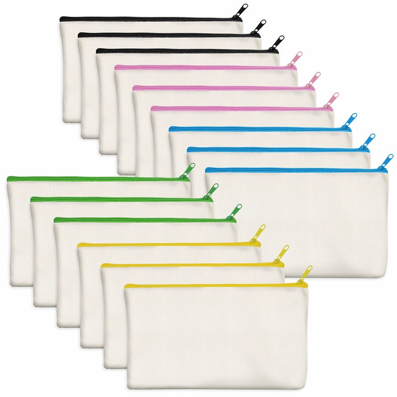 Vantasii 15 Pieces Canvas Colorful Zipper Bags, DIY Craft Bags Travel Canvas Makeup Pouches for Cosmetic Toiletry Stationery Storage (Beige, 8.3â€ x 4.7â€) â€¦ - Image 1