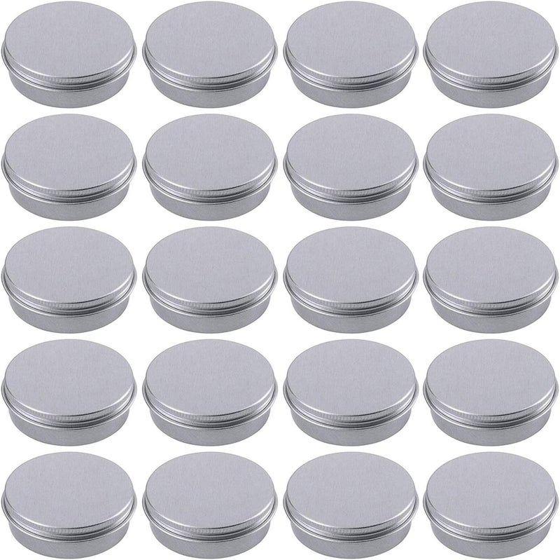 2 Ounce Aluminum Tin Jar Refillable Containers 60 ml Aluminum Screw Lid Round Tin Container Bottle for Cosmetic,Lip Balm, Cream, 24 Pack