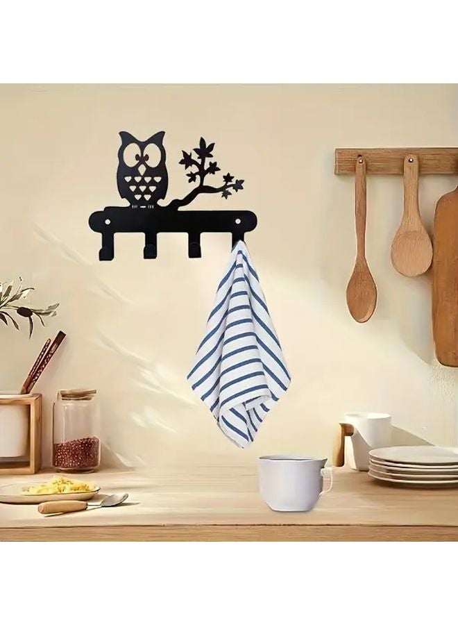 حامل مفاتيح معدني كبير على شكل بومة مُثبت على الحائط للمفاتيح والقبعات والملابس - Image 3