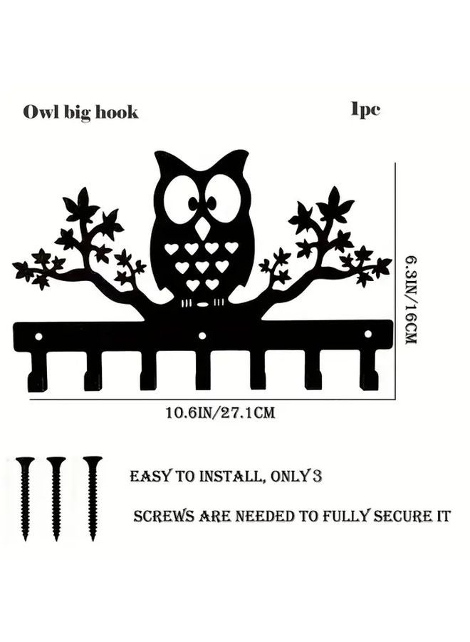 حامل مفاتيح معدني كبير على شكل بومة مُثبت على الحائط للمفاتيح والقبعات والملابس - Image 1