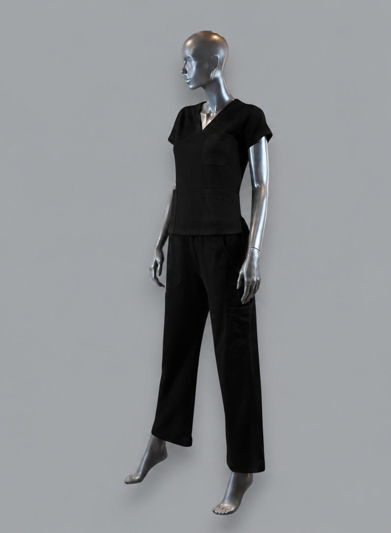 Sana'a Kayum VYKO STUDIO | Premium Women's Stretch Medical Scrub Set | Luxury Fit | 40% Cotton 60% Polyester | 3 Pocket Top & 6 Pocket Pants | Graphite, Onyx & Navy - Image 1