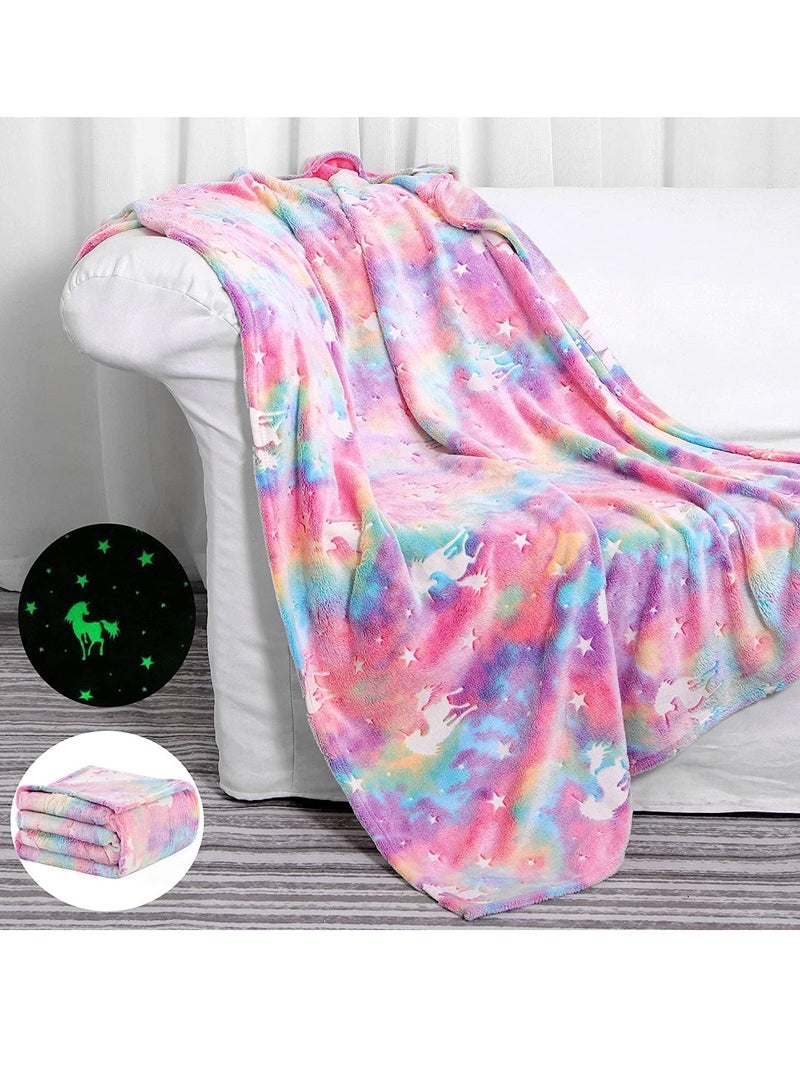 JOMILA Glow in The Dark Blanket - Unicorns Gifts Toys for Girls Age 2 3 4 5 6 7 8 9 10 11 12 Year Old Soft Cozy Flannel Kids Throw Blanket Birthday Bedroom Decor - Image 1