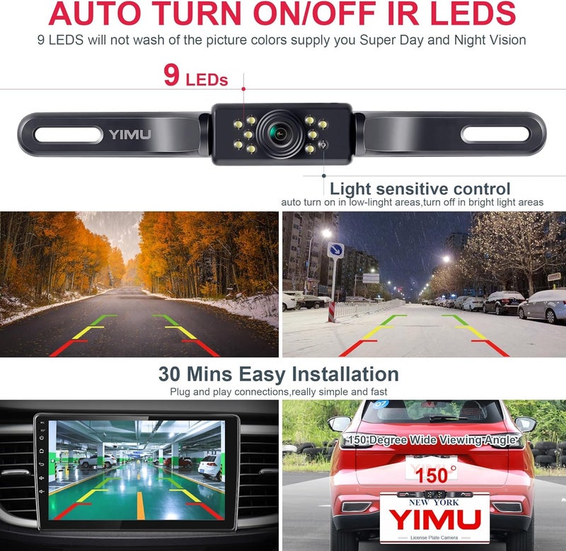 YIMU Car Backup Camera, License Plate Camera with 7 LED Lights Rear Camera, HD Night Vision Rear View Camera,Wide View Angle, IP69K Waterproof Reverse Vehicle Camera for Cars,SUV,Trucks,RV, Pickup - Image 5
