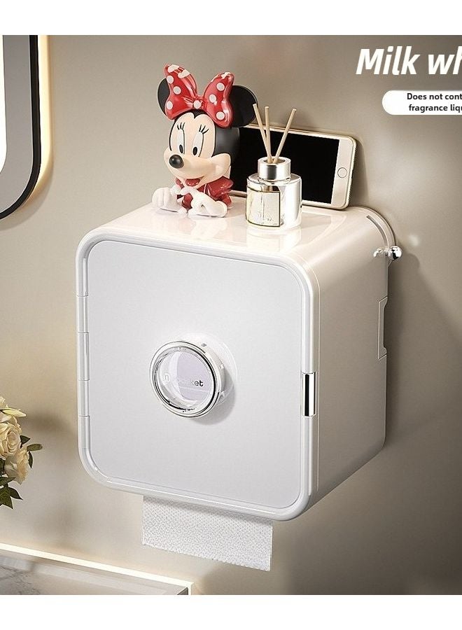Milk White Wall Mounted Suction Cup Tissue Box Space Saving Bathroom Kitchen Storage - Image 1