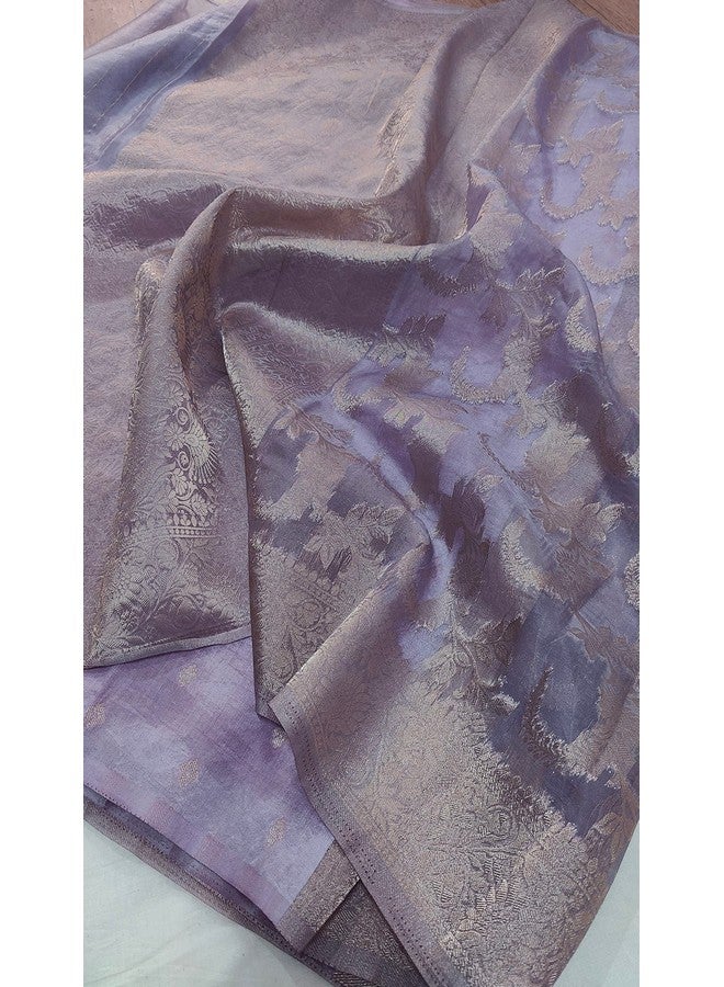 NK Textiles Women's Floral Woven Pastel Coloured Organza Silk Saree with Blouse (9 COLORS) - Image 3