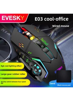 Generic Product To Wired Mouse Mute Game E-sports Mechanical Office Usb Desktop Laptop-Color:E03 Black Gaming Mouse + Mouse Pad  - Image 1