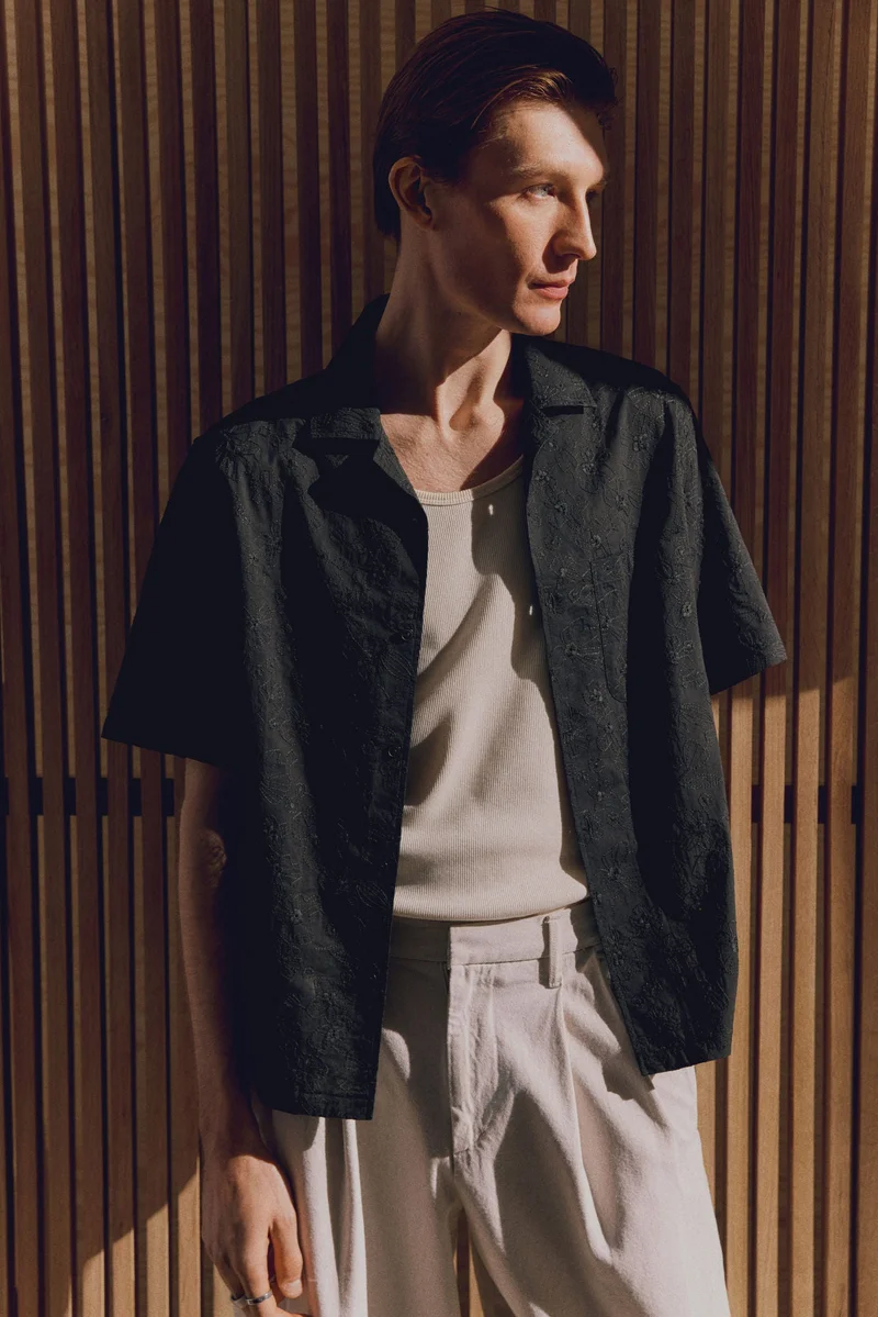 H&M Regular Fit Embroidered resort shirt