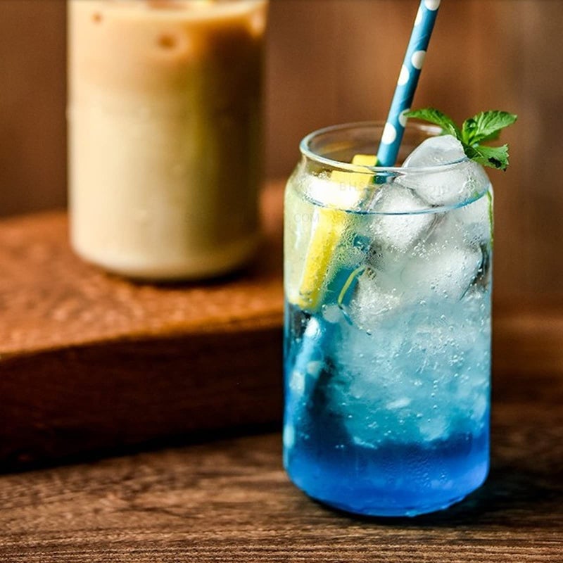 Set of Can-Shaped Drinking Glasses with Bamboo Lids and Reusable Straws, a Stylish Beer and Iced Coffee Glass Tumbler for Cocktails and Water - 2 Pieces - Image 4