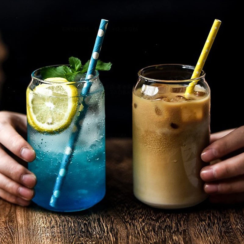 Set of Can-Shaped Drinking Glasses with Bamboo Lids and Reusable Straws, a Stylish Beer and Iced Coffee Glass Tumbler for Cocktails and Water - 2 Pieces - Image 5
