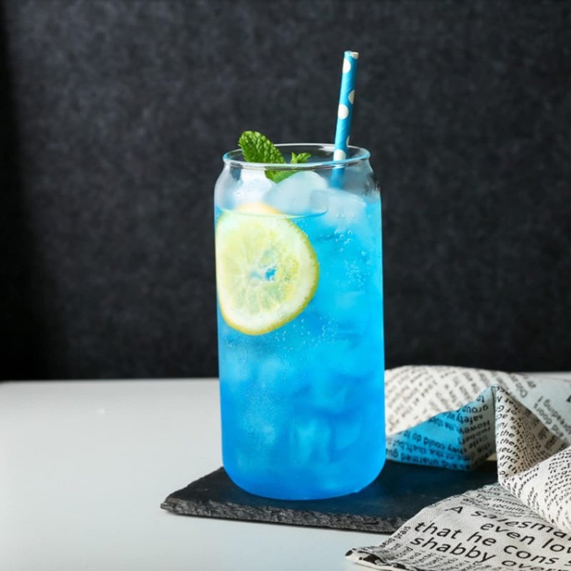 Set of Can-Shaped Drinking Glasses with Bamboo Lids and Reusable Straws, a Stylish Beer and Iced Coffee Glass Tumbler for Cocktails and Water - 2 Pieces - Image 3