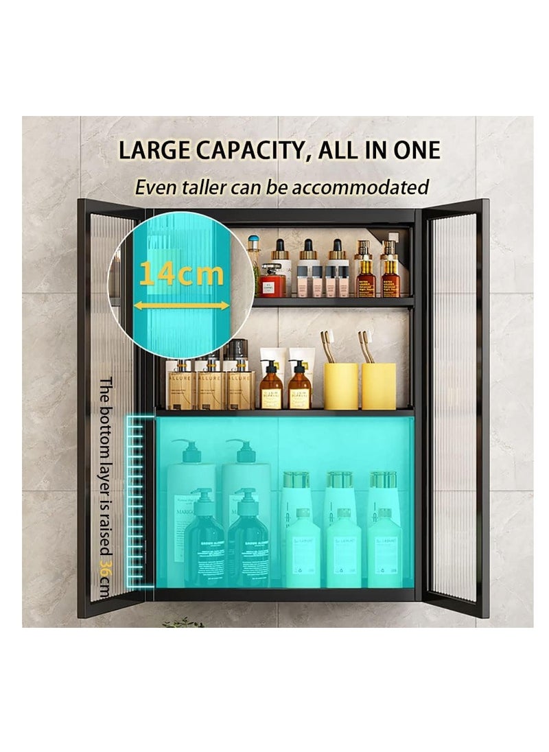 CityRiya-Long Bathroom Wall Cabinet Wall Mounted Bathroom Cabinet Medicine Cabinet with 2 Magnetic Door, Cupboard Organizer Over The Toilet Space Saver Storage Cabinet for Bathroom Laundry Kitchen Living Room Black  - Image 3