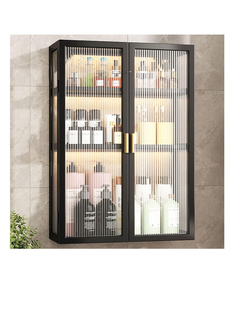 CityRiya-Long Bathroom Wall Cabinet Wall Mounted Bathroom Cabinet Medicine Cabinet with 2 Magnetic Door, Cupboard Organizer Over The Toilet Space Saver Storage Cabinet for Bathroom Laundry Kitchen Living Room Black  - Image 1