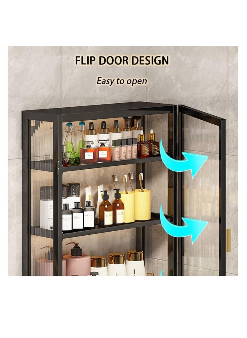 CityRiya-Long Bathroom Wall Cabinet Wall Mounted Bathroom Cabinet Medicine Cabinet with 2 Magnetic Door, Cupboard Organizer Over The Toilet Space Saver Storage Cabinet for Bathroom Laundry Kitchen Living Room Black  - Image 5