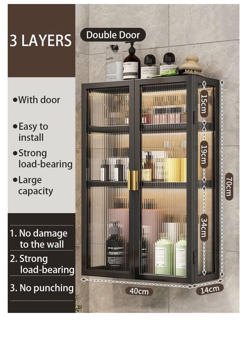 CityRiya-Long Bathroom Wall Cabinet Wall Mounted Bathroom Cabinet Medicine Cabinet with 2 Magnetic Door, Cupboard Organizer Over The Toilet Space Saver Storage Cabinet for Bathroom Laundry Kitchen Living Room Black  - Image 2