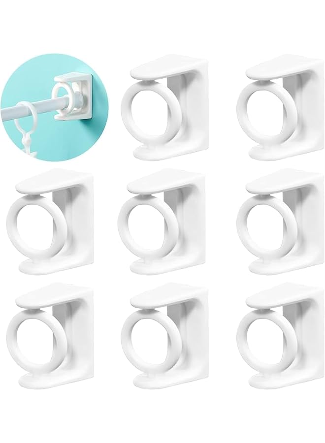erorex 8 Pcs Self Adhesive Curtain Rod Bracket, 360° Swivel Ring Telescopic Rod Drillless Curtain Ring Bracket, Triangle Pole Ring Free Punch Curtain Rod Bracket for Kitchen, Bathroom, Hotel (White)  - Image 1