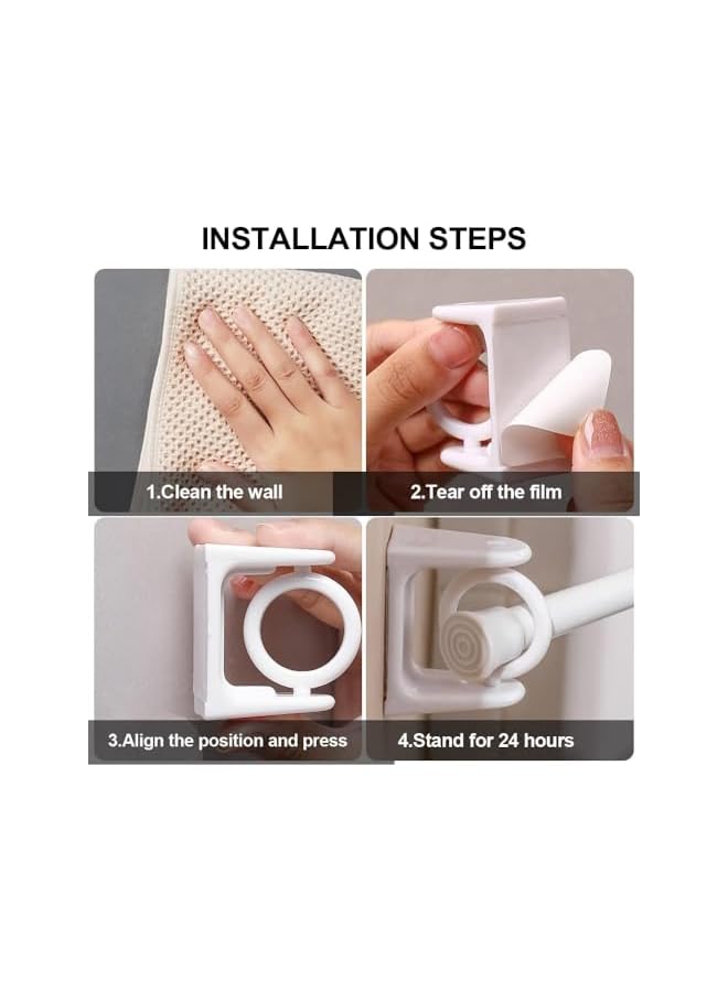 erorex 8 Pcs Self Adhesive Curtain Rod Bracket, 360° Swivel Ring Telescopic Rod Drillless Curtain Ring Bracket, Triangle Pole Ring Free Punch Curtain Rod Bracket for Kitchen, Bathroom, Hotel (White)  - Image 4